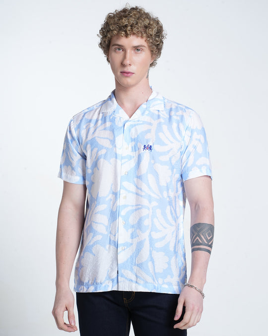 Mens Resort Collar Short Sleeves Printed Shirt