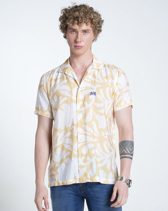 Mens Resort Collar Short Sleeves Printed Shirt