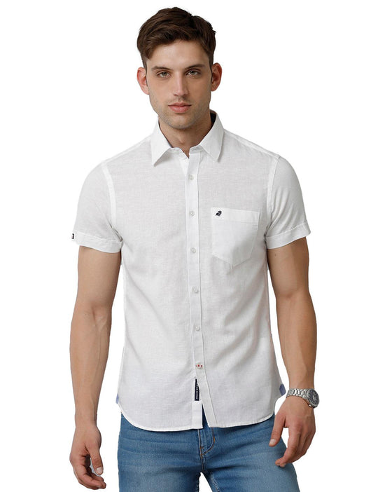 Solid White Cotton Lenin Slim Fit Casual Shirt