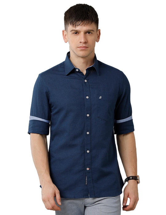 Navy Blue Solid Casual Shirt