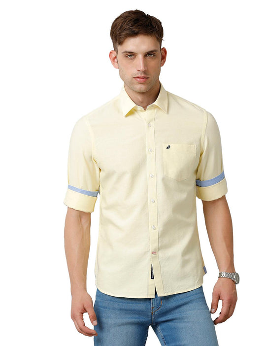 Men Solid Oxford Lemon Yellow Slim Fit Casual Shirt