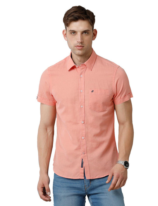 Solid Pink Cotton Lenin Slim Fit Casual Shirt