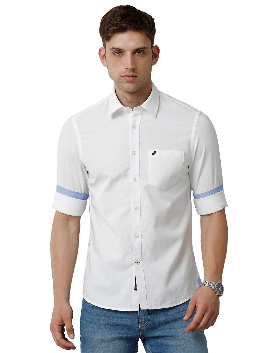 Men Solid Oxford Slim Fit Casual Shirt - Double Two
