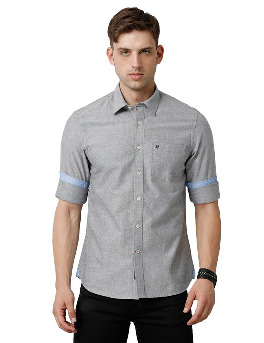 Men Solid Oxford Light Grey Slim Fit Casual Shirt