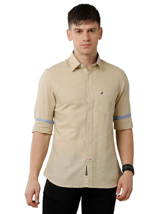 Beige Solid Casual Shirt