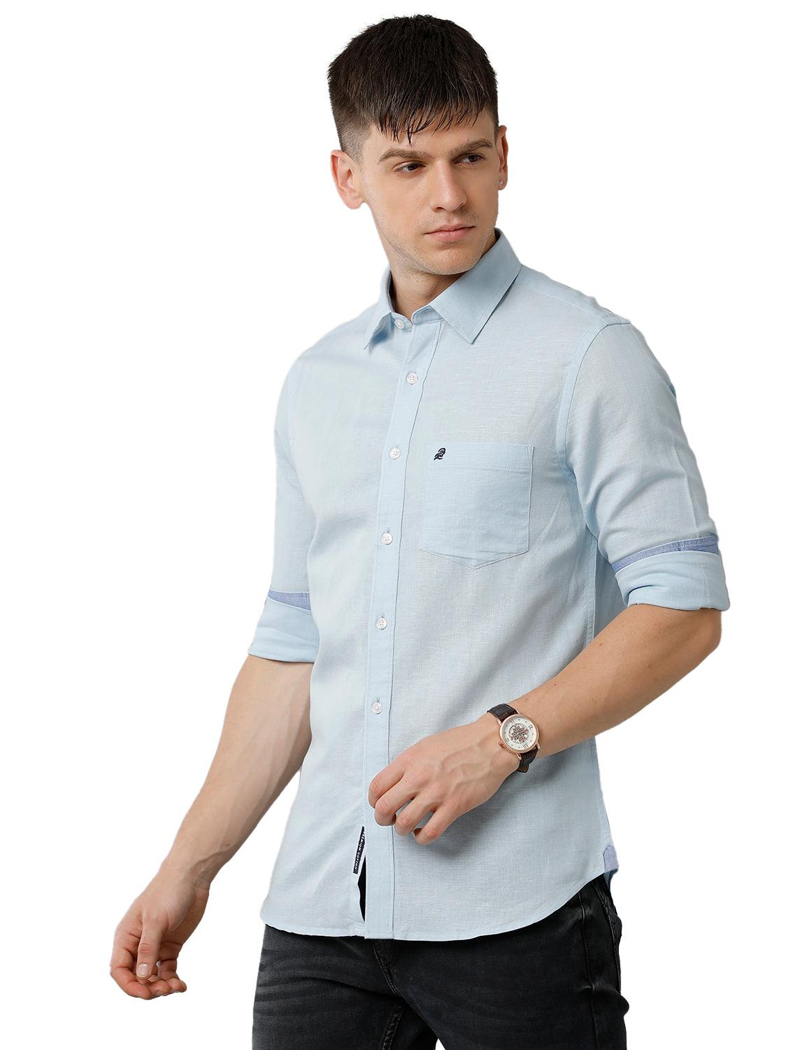 Light Blue Solid Casual Shirt - Double Two