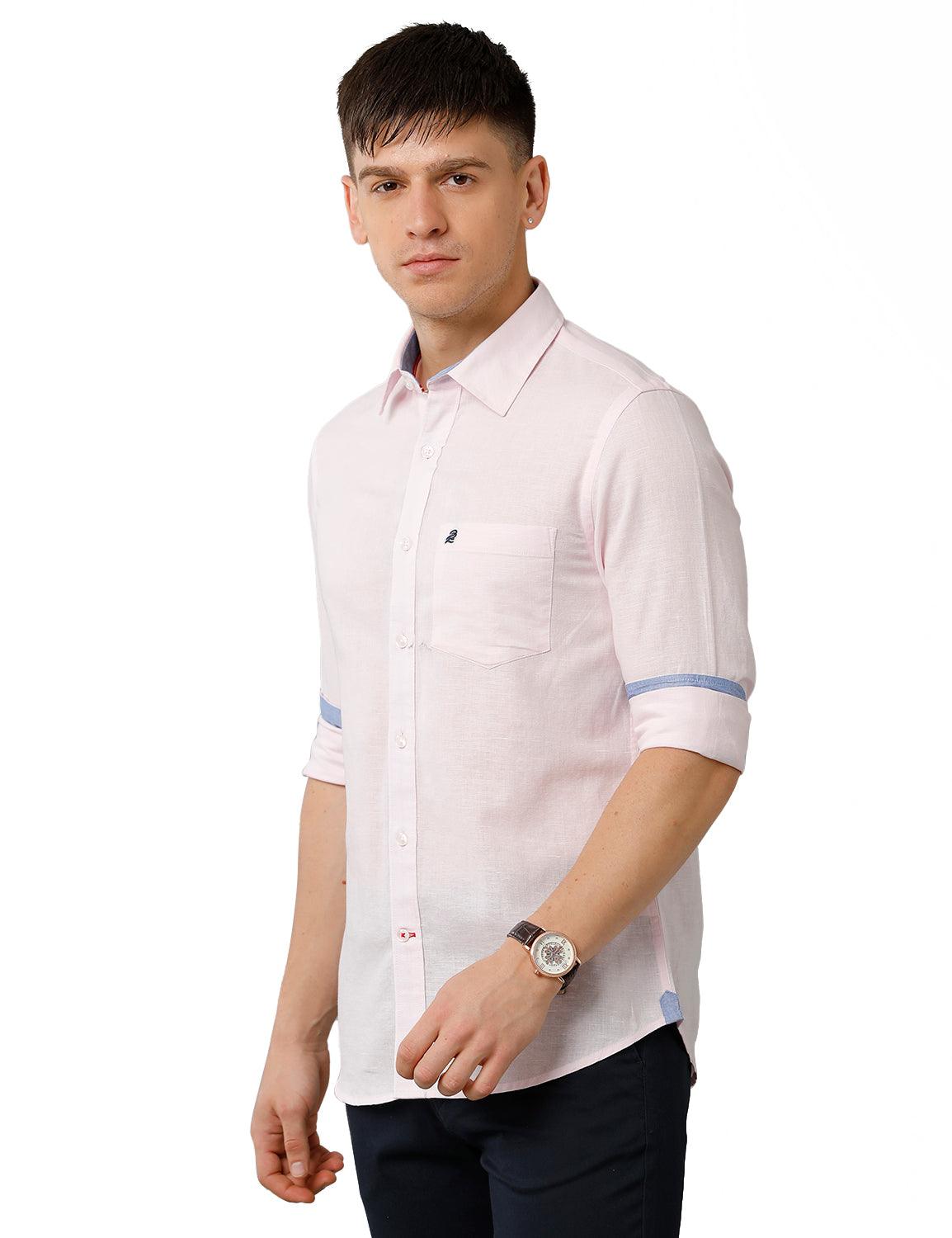Light Pink Solid Casual Shirt - Double Two