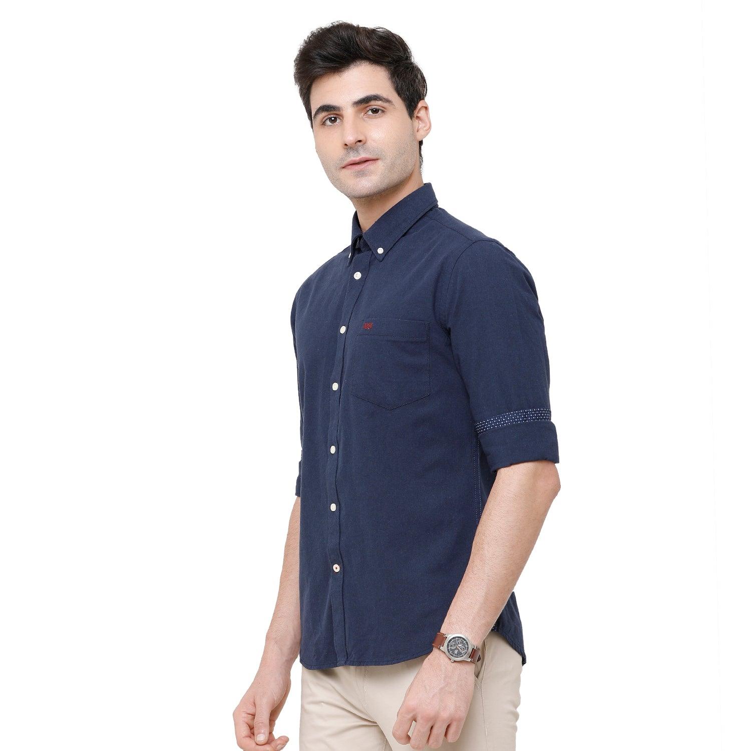Blue Solid Casual Shirt Slim Fit - Double Two