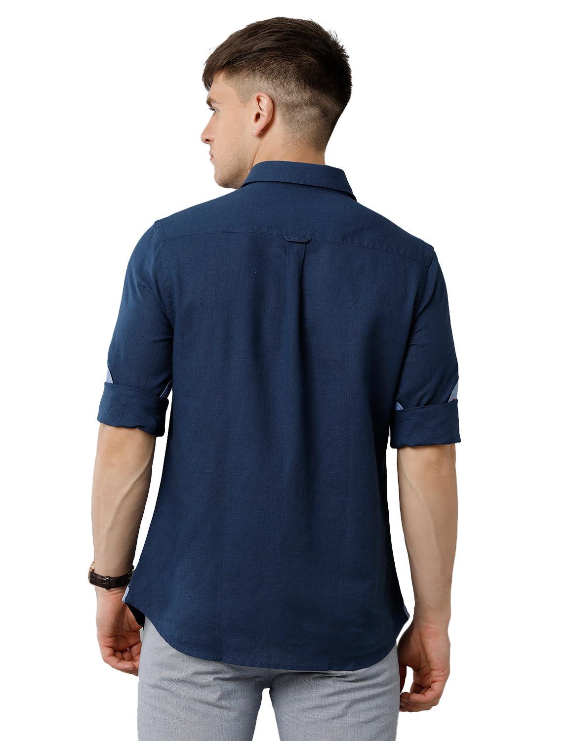 Navy Blue Solid Casual Shirt - Double Two