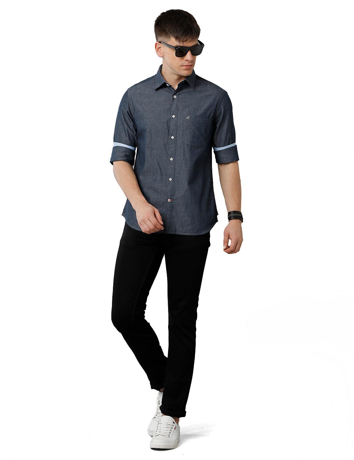 Dark Grey Solid Casual Shirt - Double Two