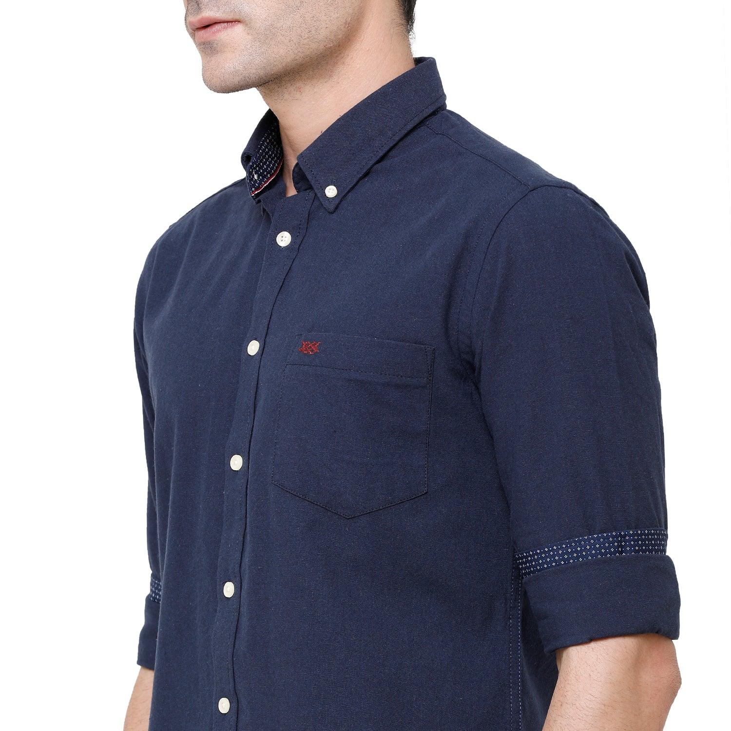 Blue Solid Casual Shirt Slim Fit - Double Two