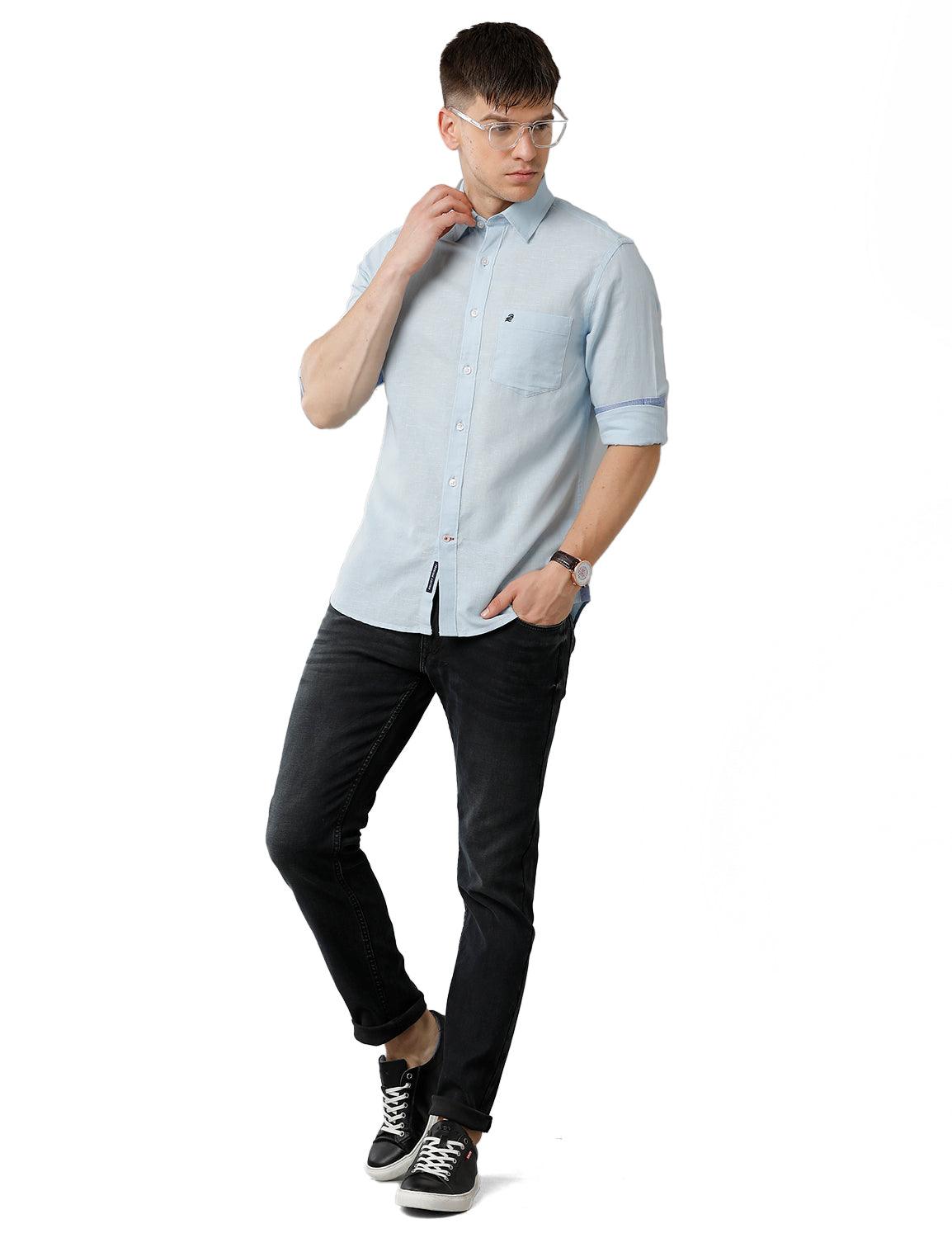 Light Blue Solid Casual Shirt - Double Two