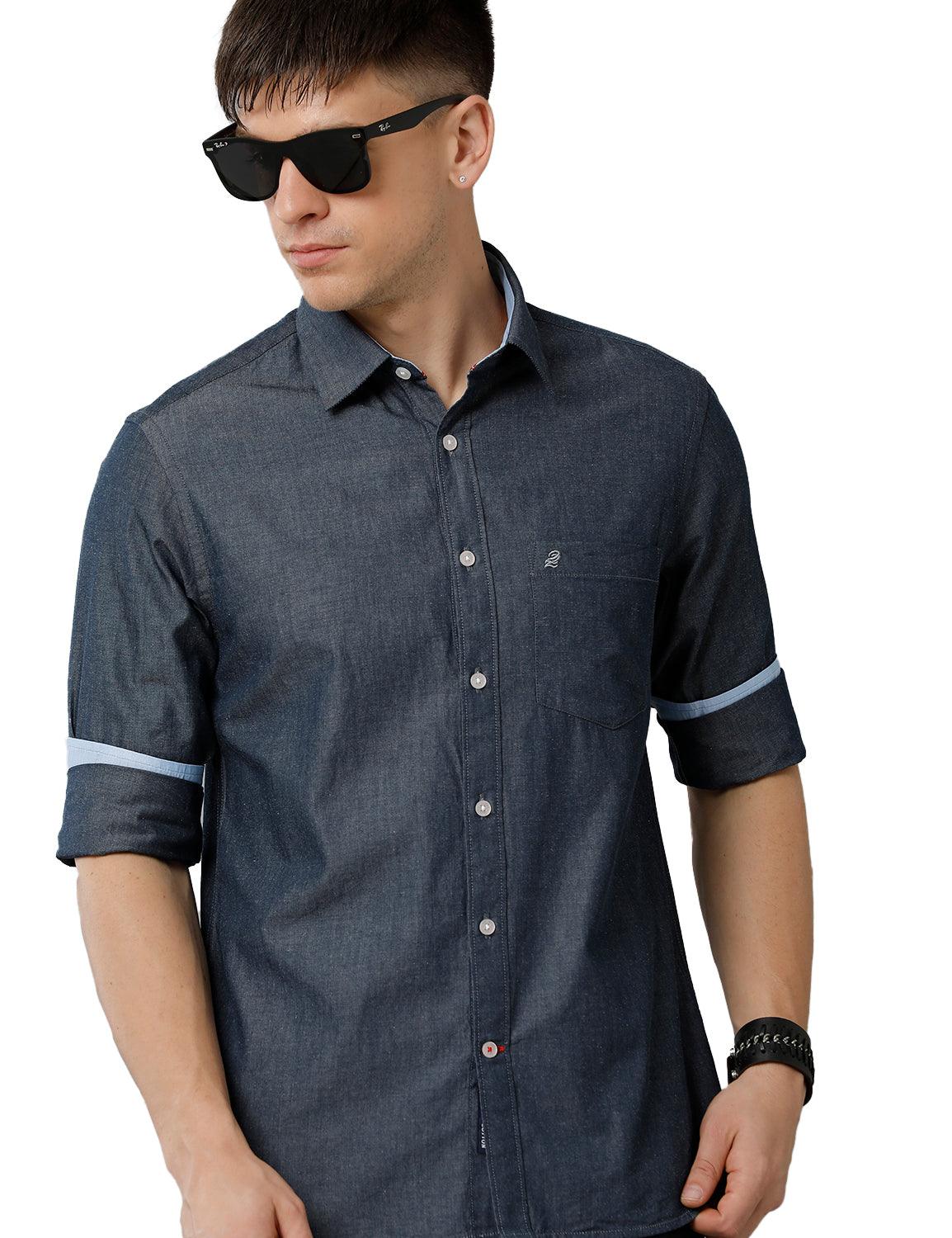 Dark Grey Solid Casual Shirt - Double Two