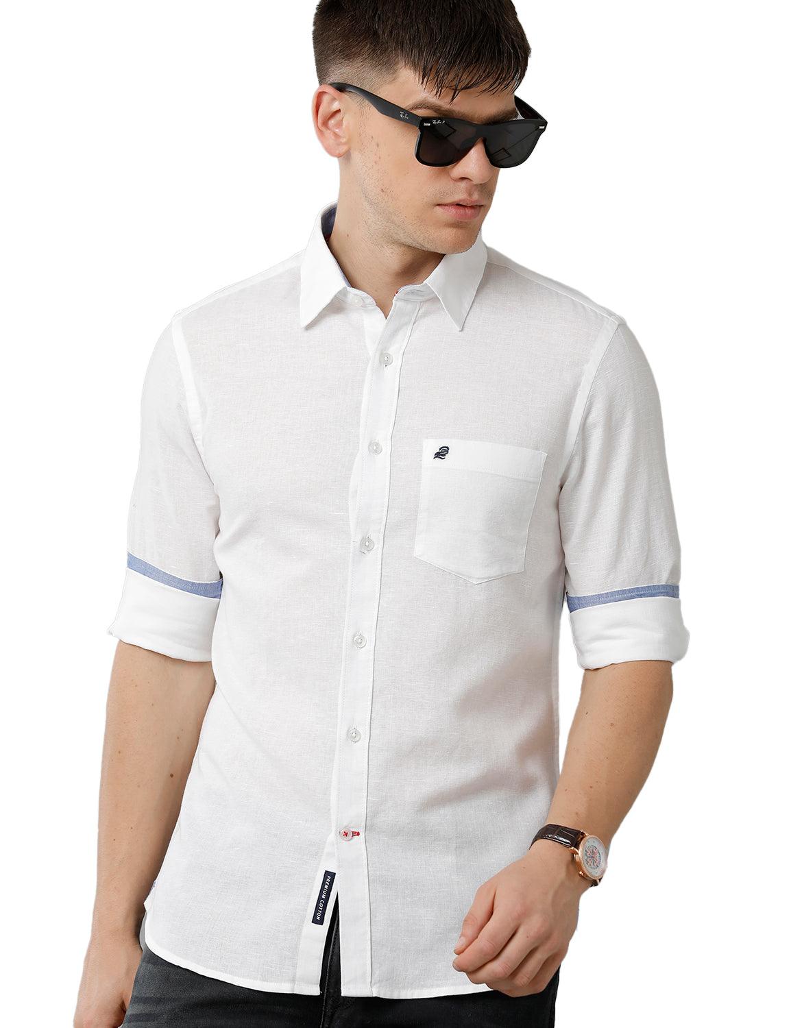 White Solid Casual Shirt - Double Two