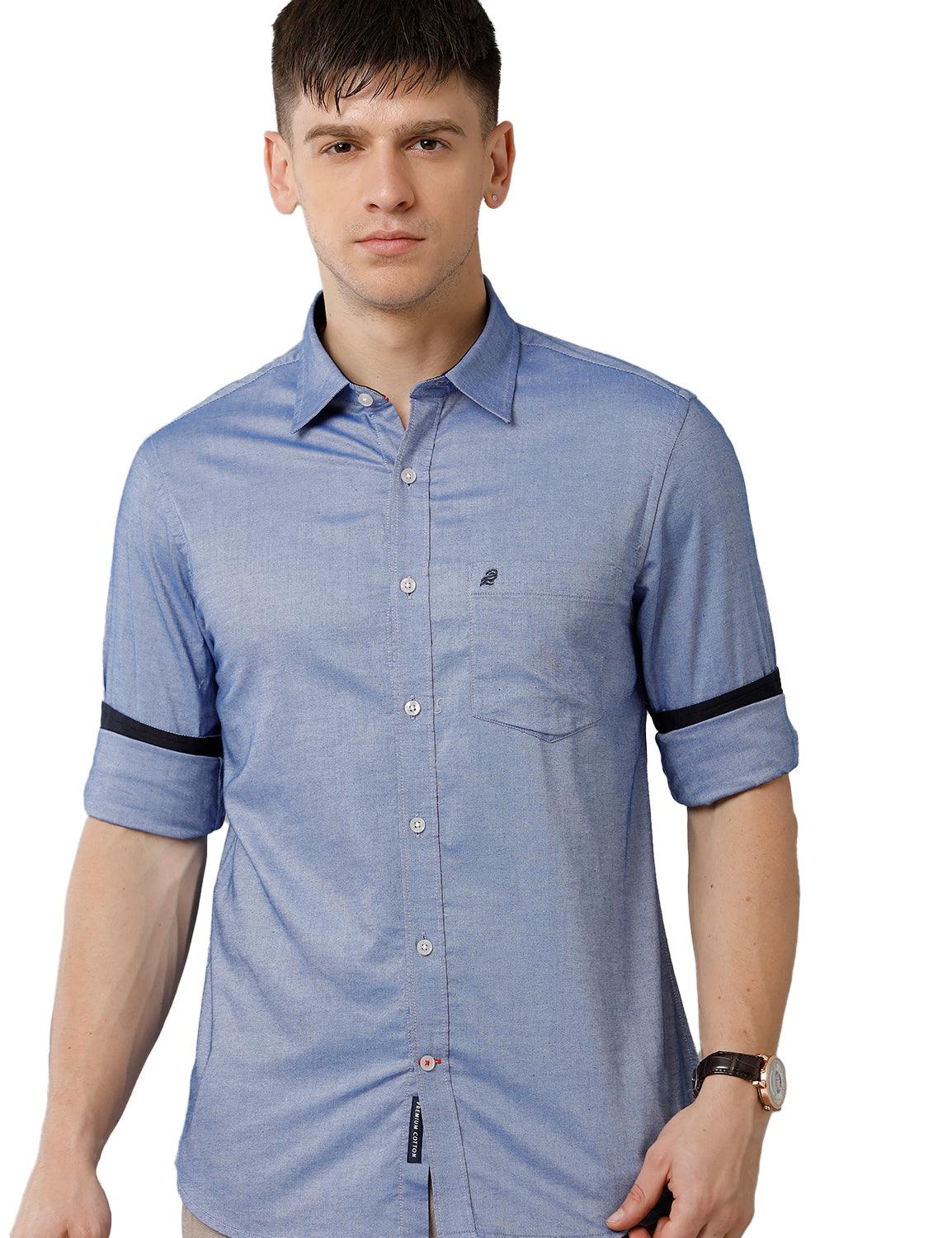Royal Blue Solid Casual Shirt - Double Two