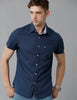 Load image into Gallery viewer, Solid Navy Blue Cotton Lenin Slim Fit Casual Shirt - Double Two
