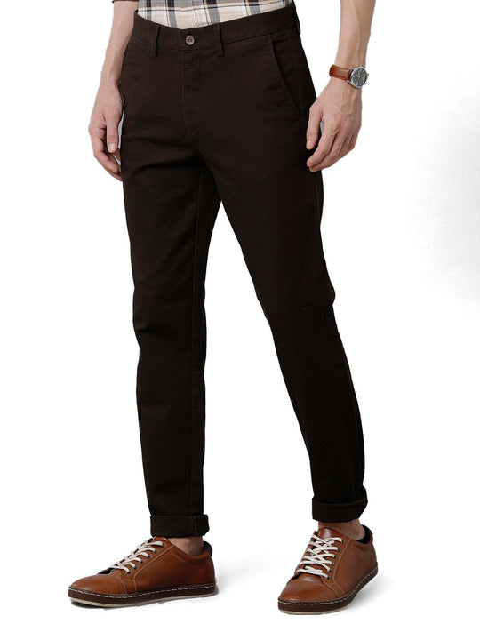 Brown Solid Slim Fit Trouser