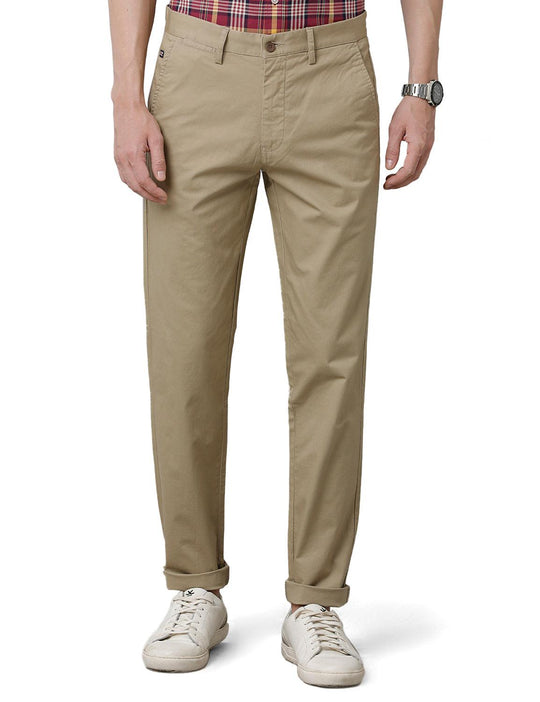 Beige Solid Slim Fit Trouser