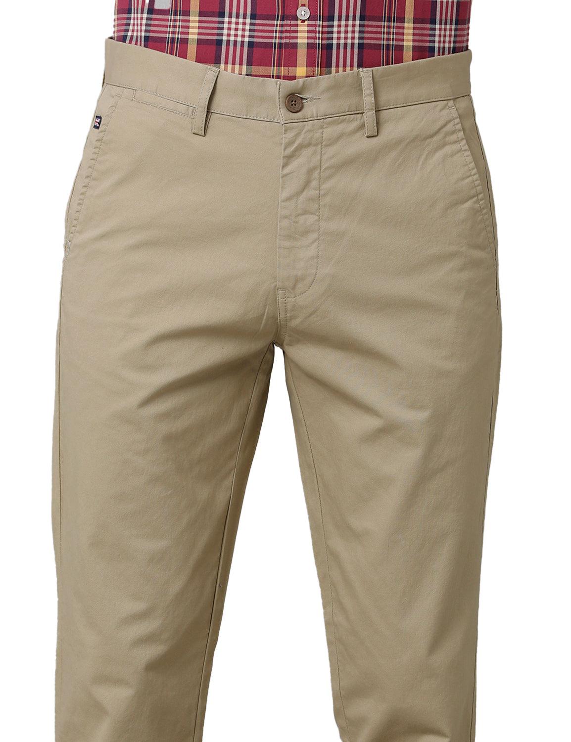 Beige Solid Slim Fit Trouser - Double Two