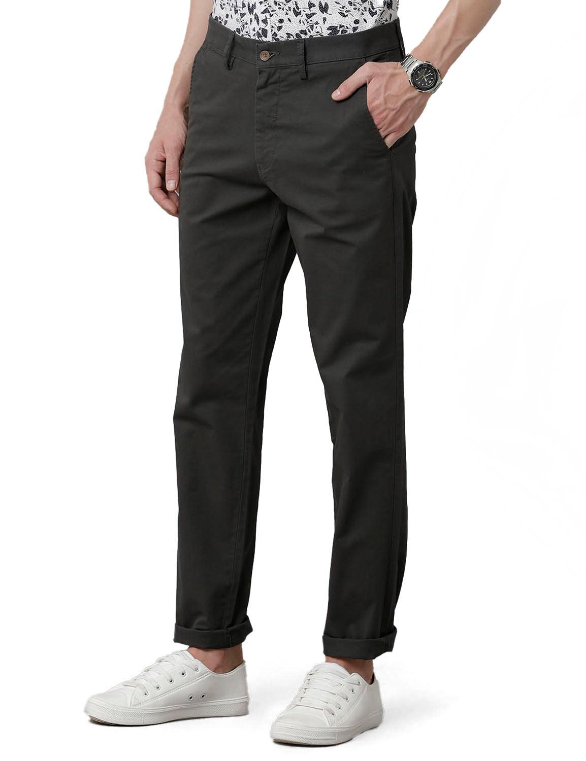 CharcoalGrey Solid Slim Fit Trouser - Double Two