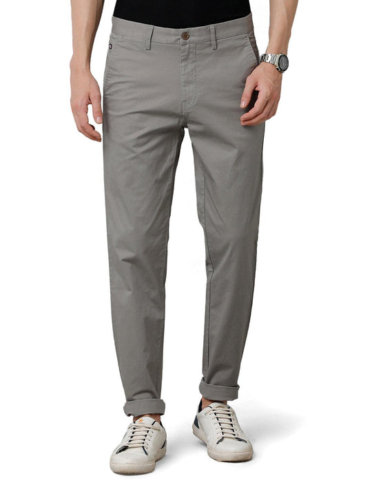 Grey Solid Slim Fit Trouser