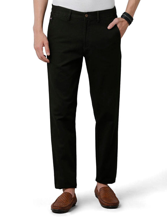 Olive Green Solid Slim Fit Trouser
