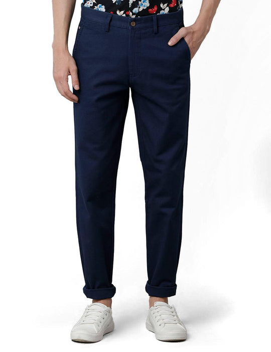 Navy Blue Solid Slim Fit Trouser