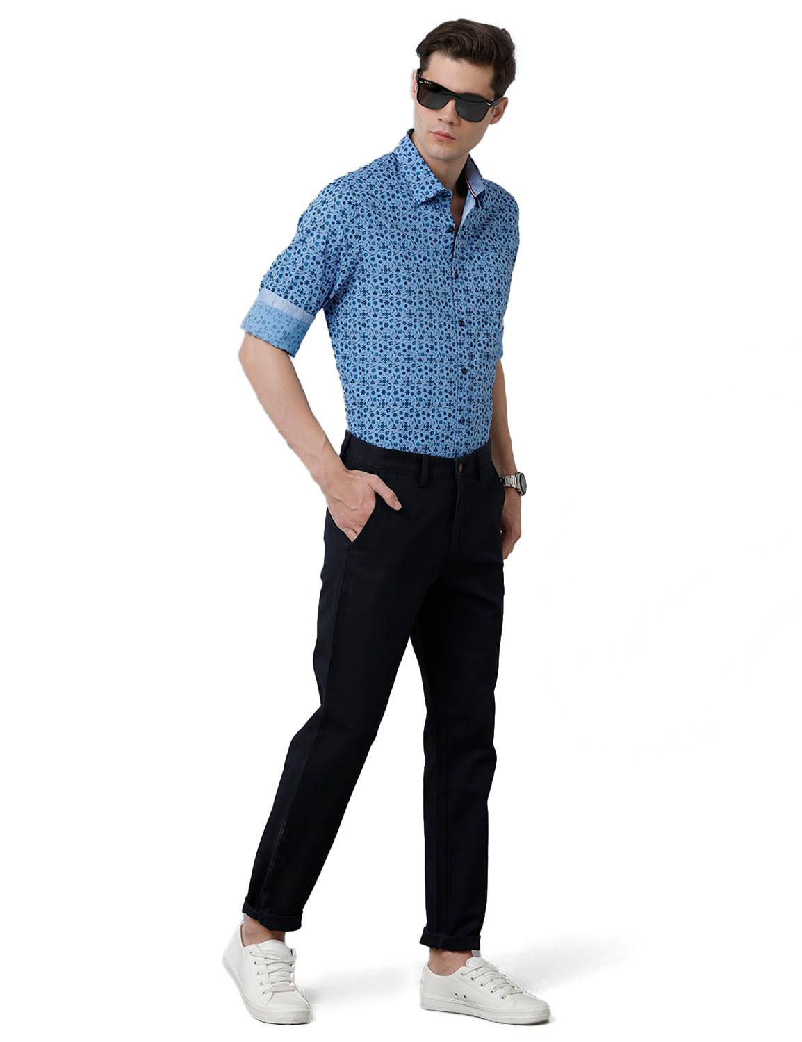 Navy Blue Solid Slim Fit Trouser - Double Two