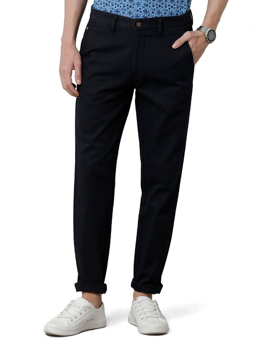 Navy Blue Solid Slim Fit Trouser