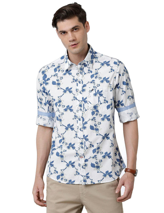 White Printed Slim Fit Shirt