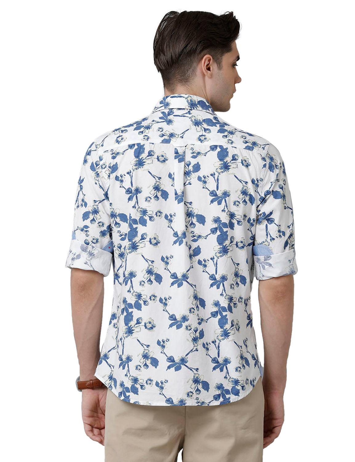 White Printed Slim Fit Shirt - Double Two