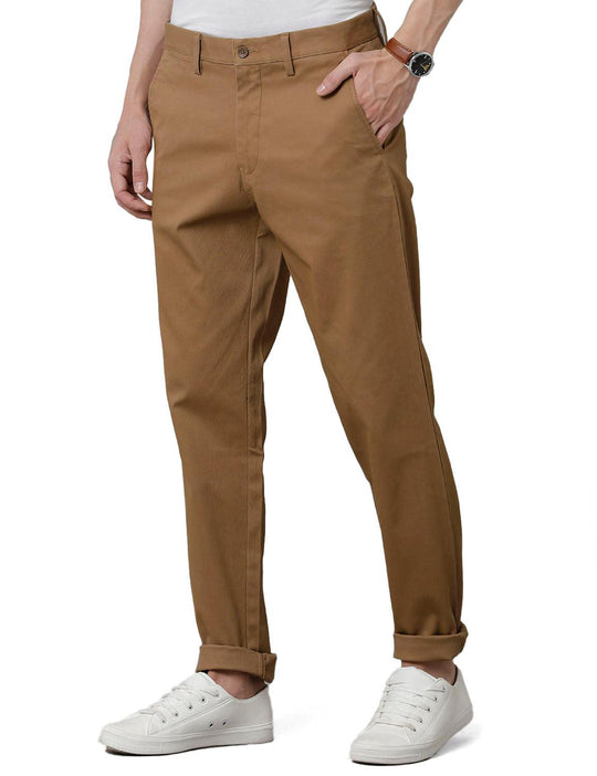 Khaki Solid Slim Fit Trouser