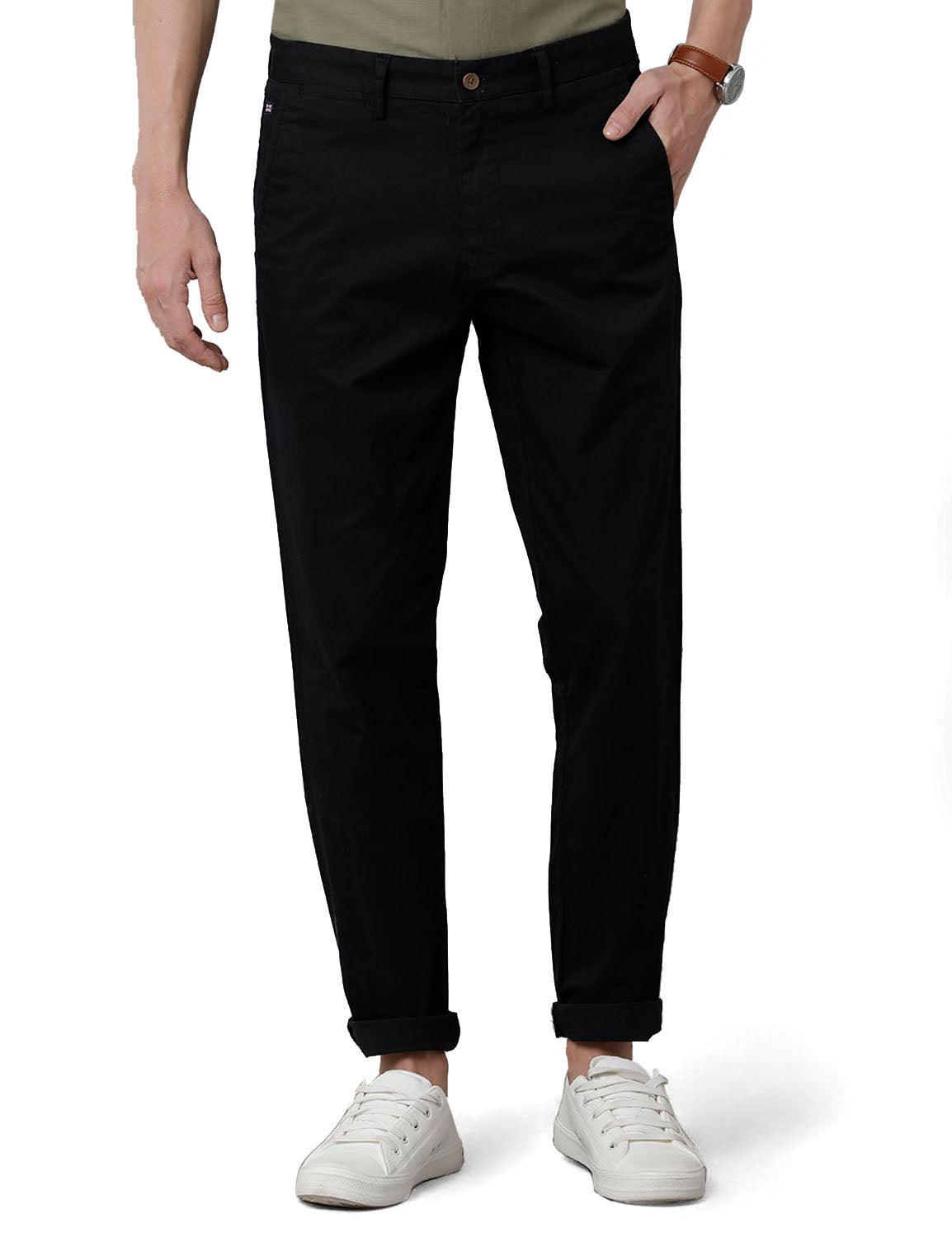 Black Solid Slim Fit Trouser - Double Two