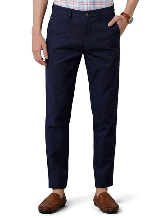 Navy Blue Solid Slim Fit Trouser
