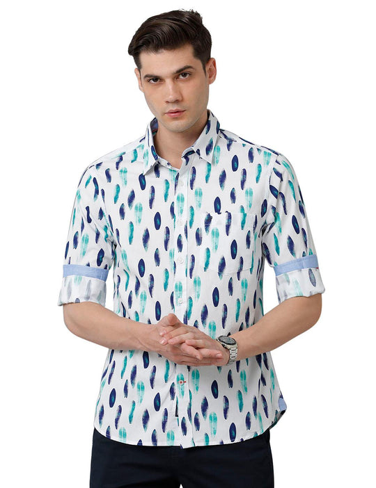 White Printed Slim Fit Shirt