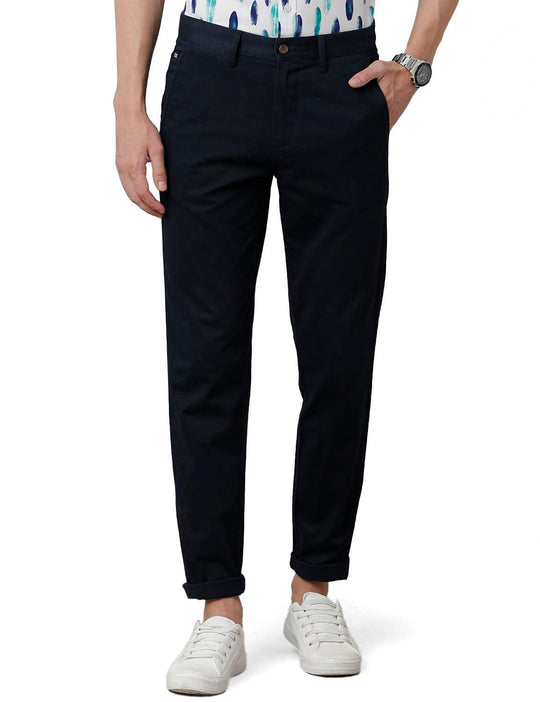 Navy Blue Solid Slim Fit Trouser