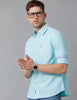 Men Solid Oxford Aqua Blue Slim Fit Casual Shirt - Double Two