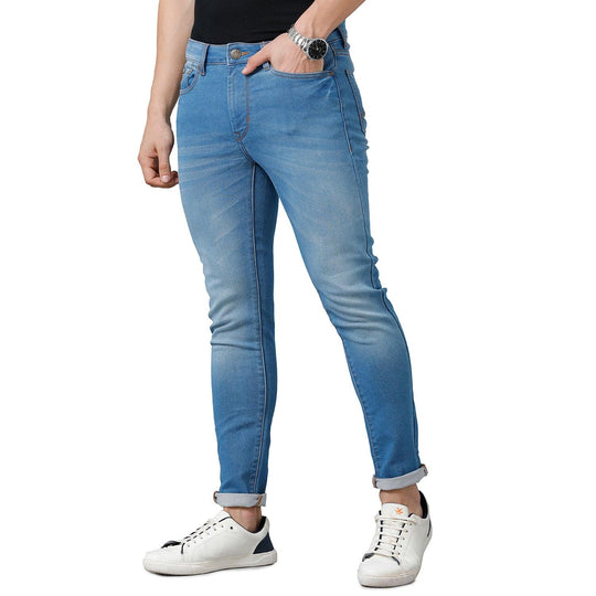 Blue Solid Lean Fit Denim
