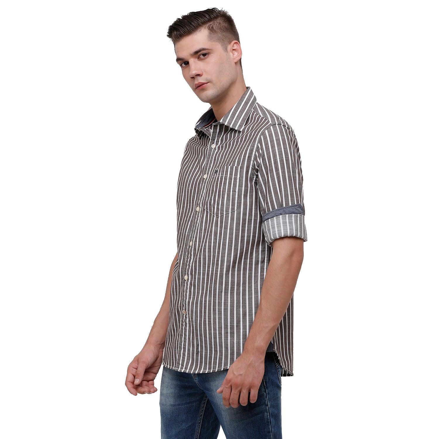 Double Two Men Slim Fit Stripes Pointed Collar Casual shirt  206