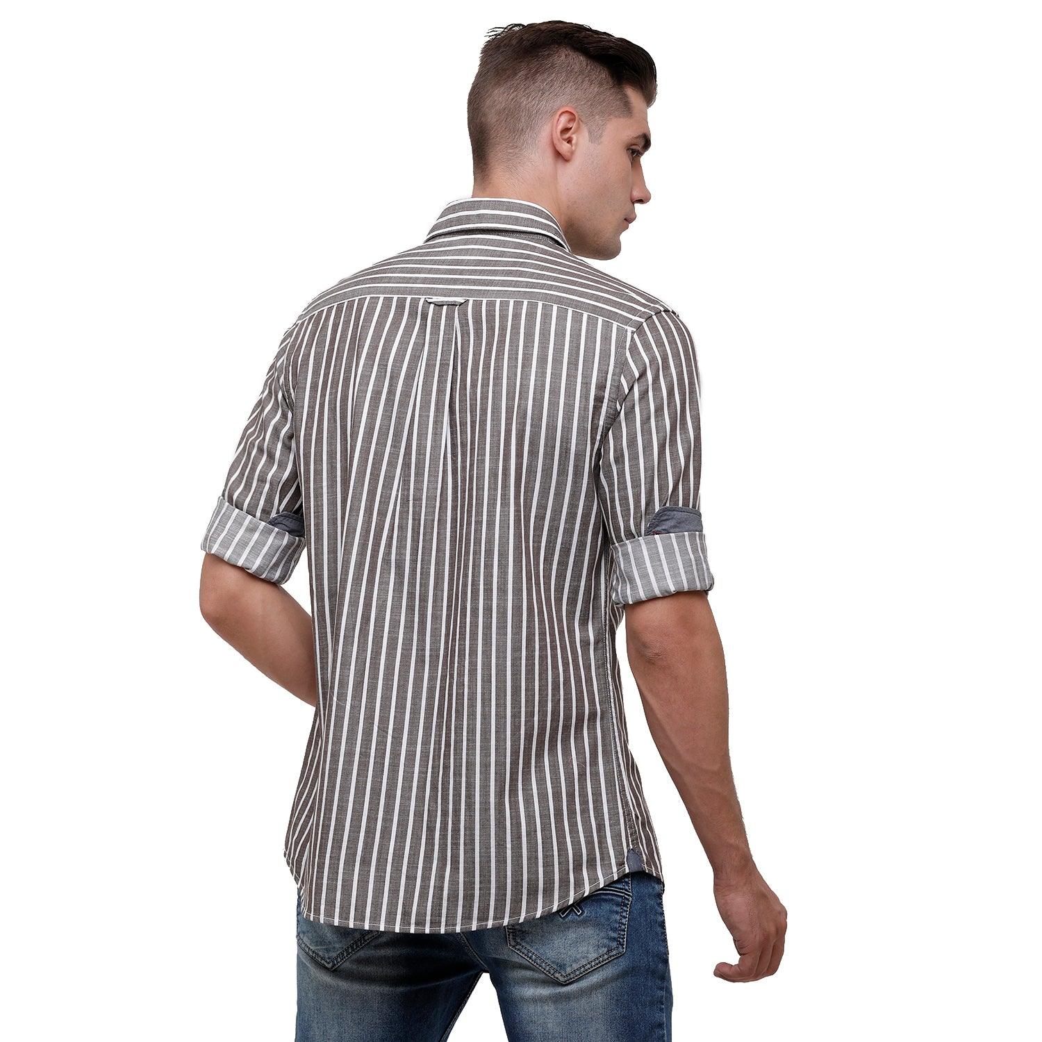 Double Two Men Slim Fit Stripes Pointed Collar Casual shirt  206