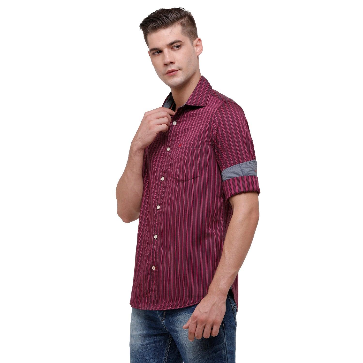 Double Two Men Slim Fit Stripes Pointed Collar Casual shirt  205