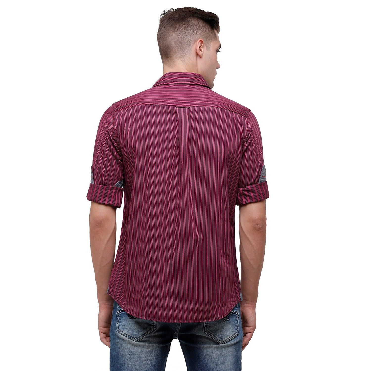 Double Two Men Slim Fit Stripes Pointed Collar Casual shirt  205