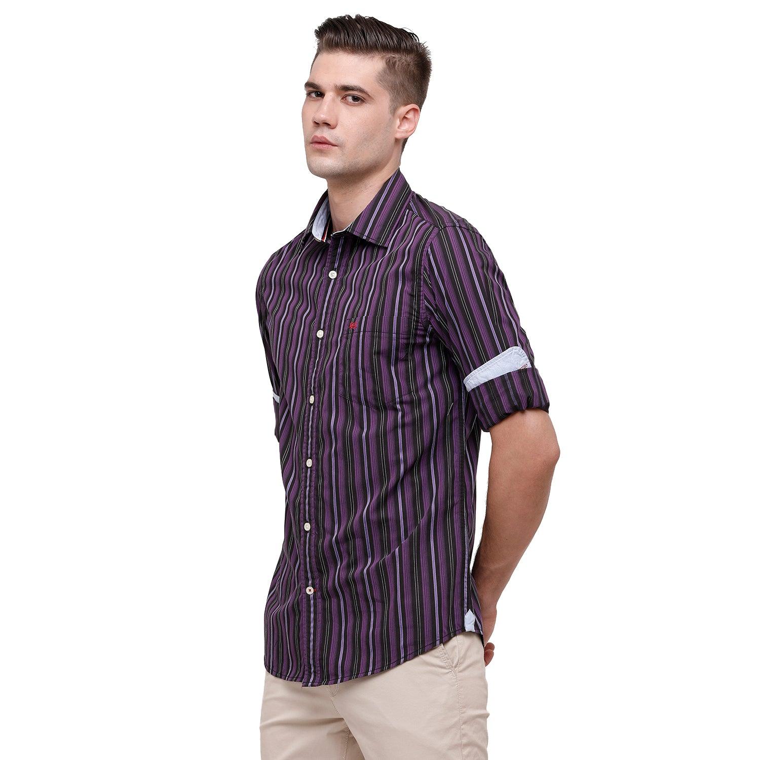 Double Two Men Slim Fit Stripes Pointed Collar Casual shirt  204