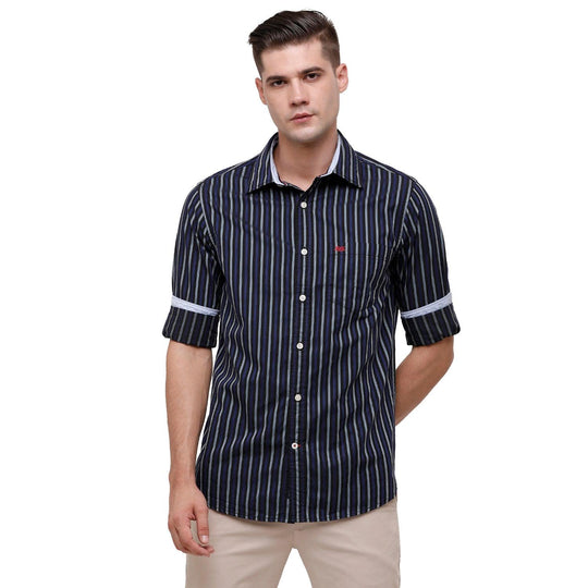 Navy Blue Stripes Casual Shirt Slim Fit