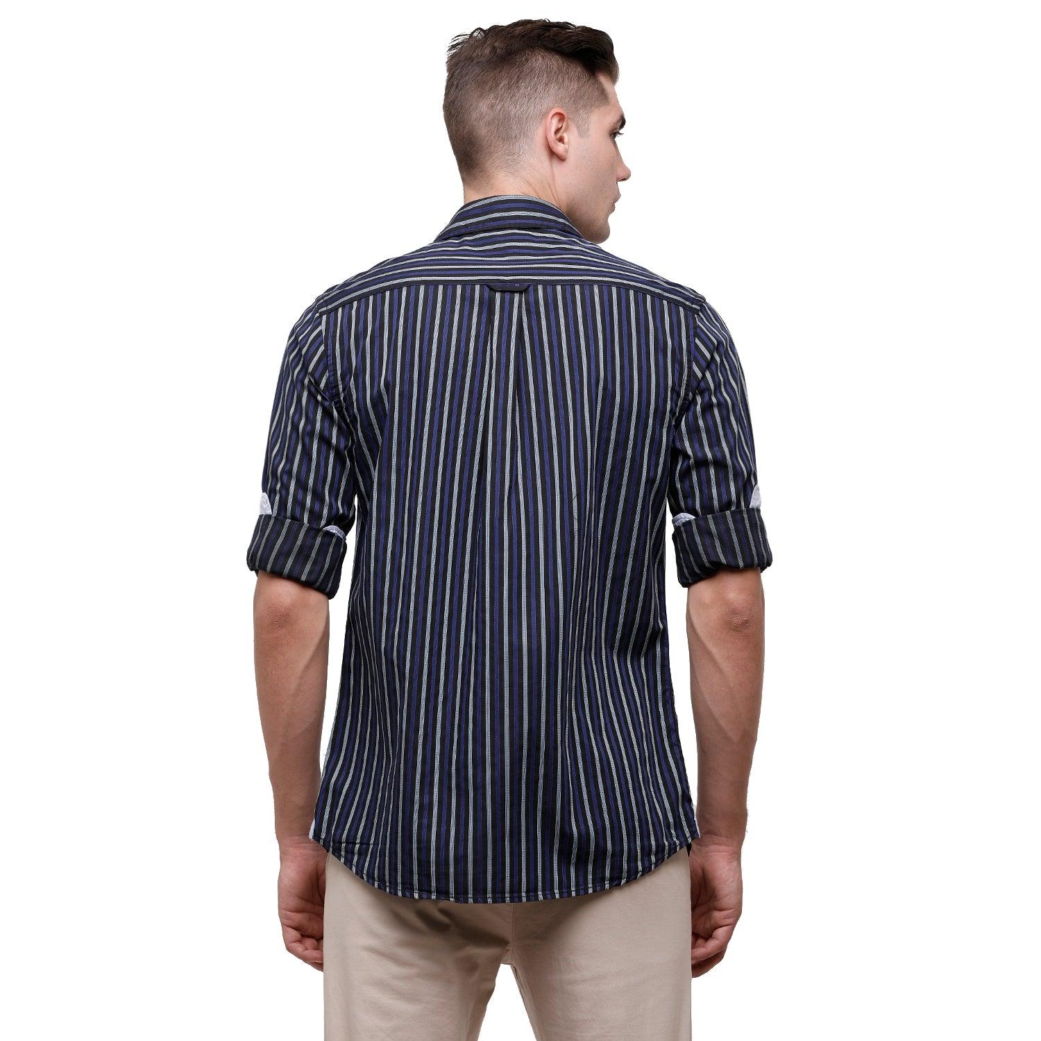 Double Two Men Slim Fit Stripes Pointed Collar Casual shirt  203