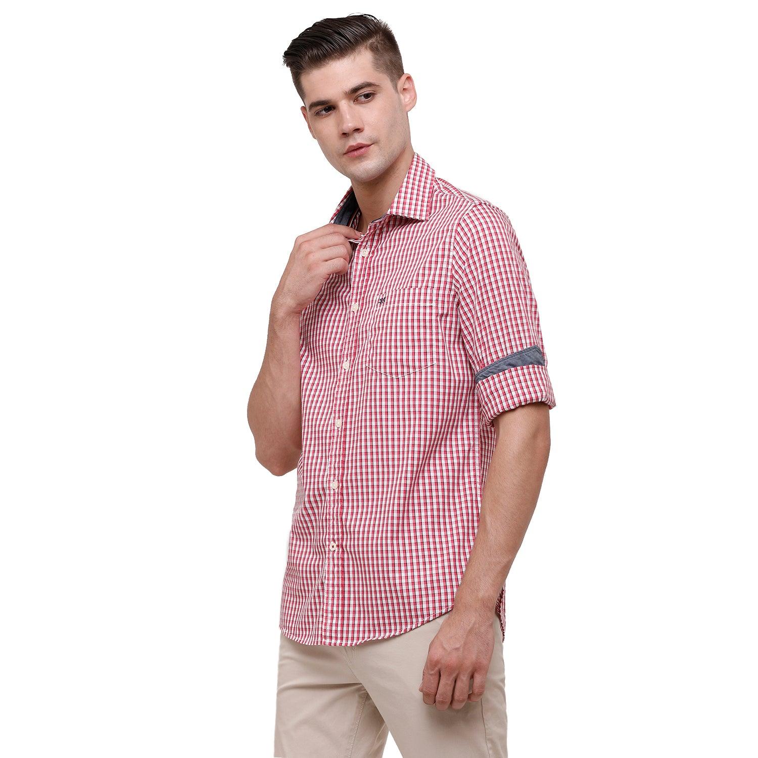 Double Two Men Slim Fit Checks Pointed Collar Casual shirt  199