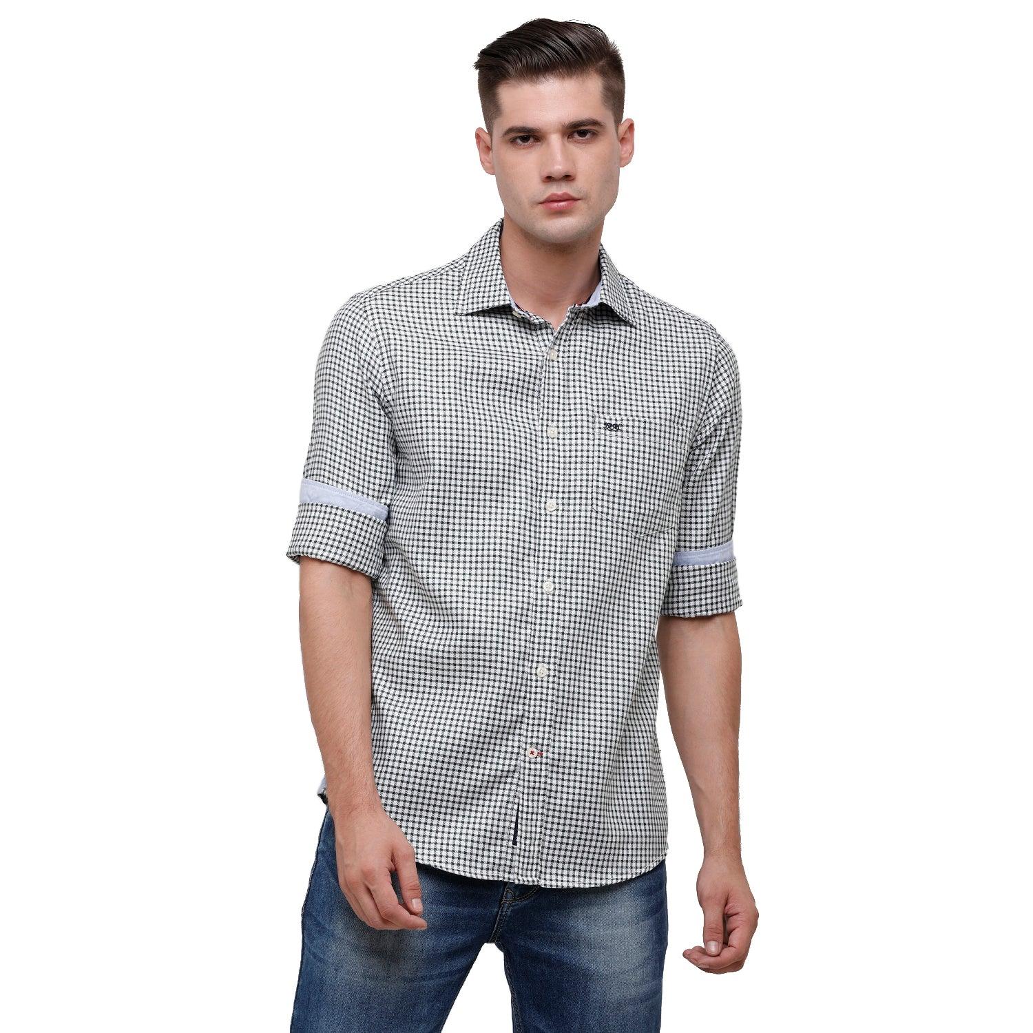 Double Two Men Slim Fit Checks Pointed Collar Casual shirt  198