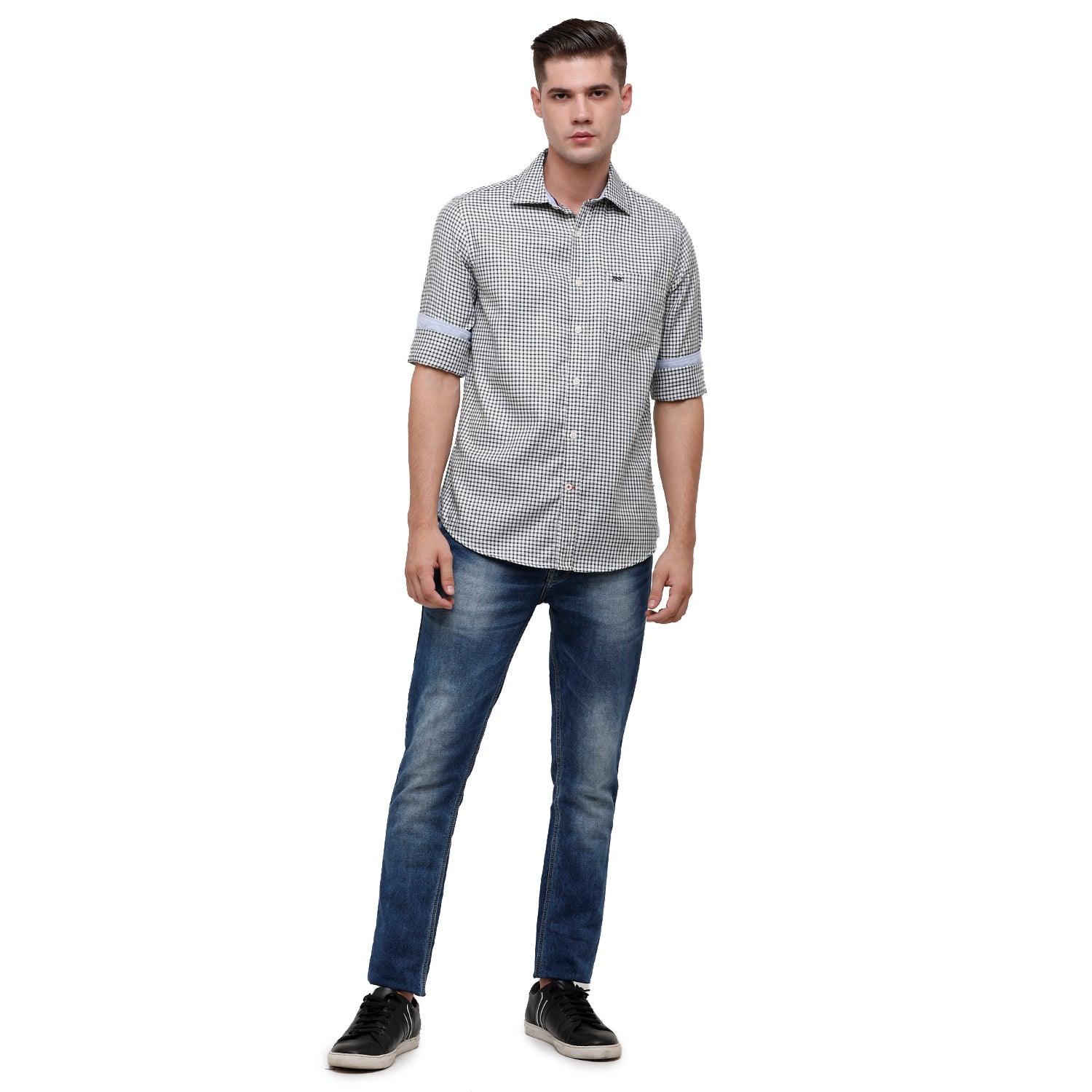 Double Two Men Slim Fit Checks Pointed Collar Casual shirt  198