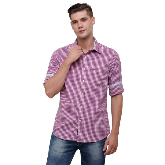 Purple Checks Casual Shirt Slim Fit