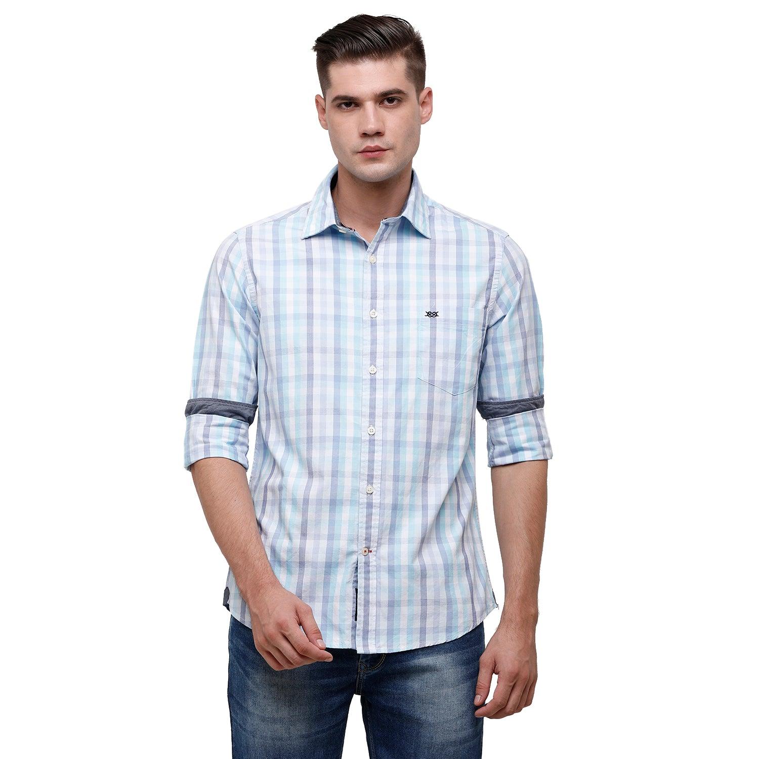 Double Two Men Slim Fit Checks Pointed Collar Casual shirt  196